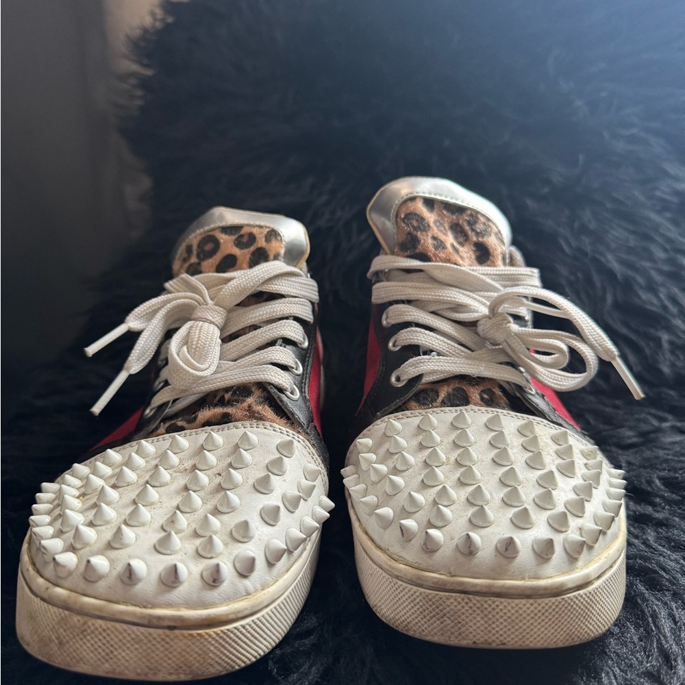 Christian Louboutin Leopard and Red Spiked Sneakers